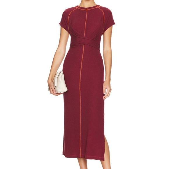 Free People Sunni Dress XS Wild Ginger Burgundy Tie back Knit Midi NWT REVOLVE - Picture 1 of 7